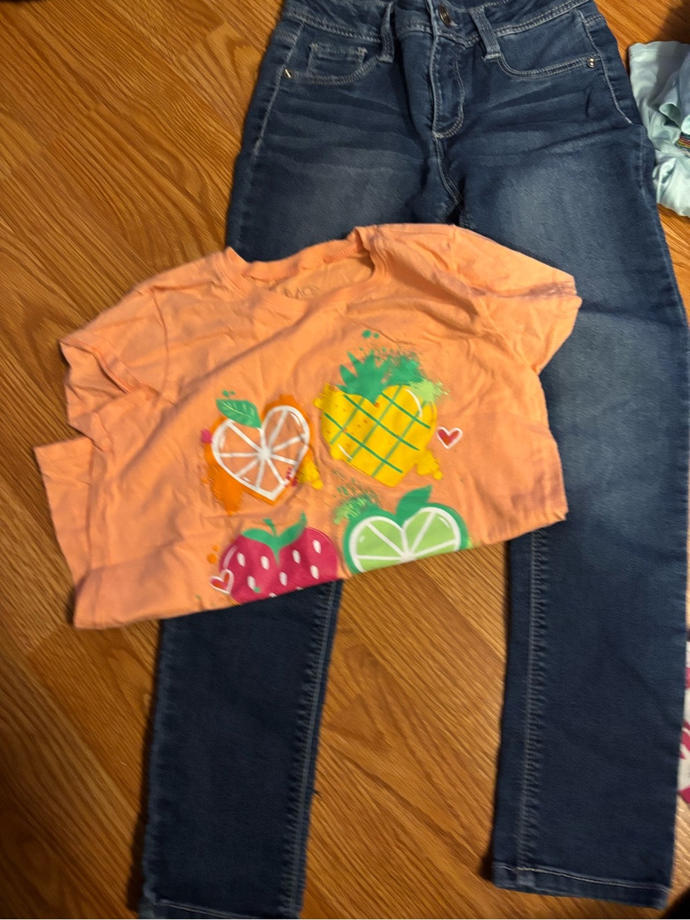 Girls Peach Graphic Jeans Set member mark jeans and children place top size 7/8